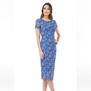 NWT JS Collections Blue Embroidered Lace cocktail Midi Dress